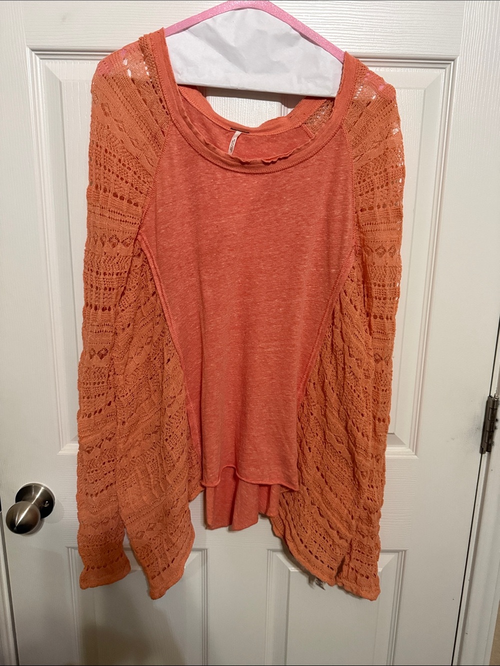 Free People Lightweight Oversized Coral Open-Knit Women's Top